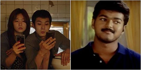 A still from Parasite (Left) and Minsara Kanna (Right)