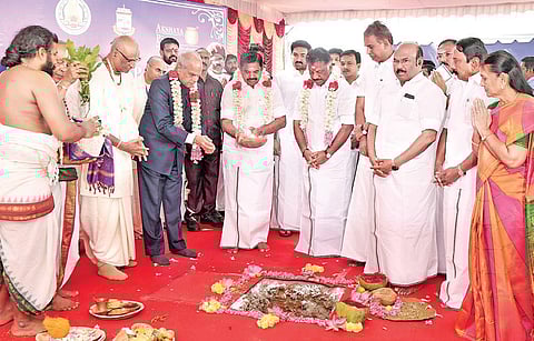 CM Edapaddi K Palaniswami and Governor Banwarilal Purohit during bhoomi puja function of Akshaya Patra Foundation