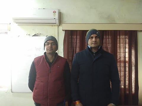 Wing Commander Kuldip Vaghela (Left) and Bhopal-based dental surgeon Chandresh Kumar Shukla who were arrested by the MP Police special task force. (File Photo | Express)