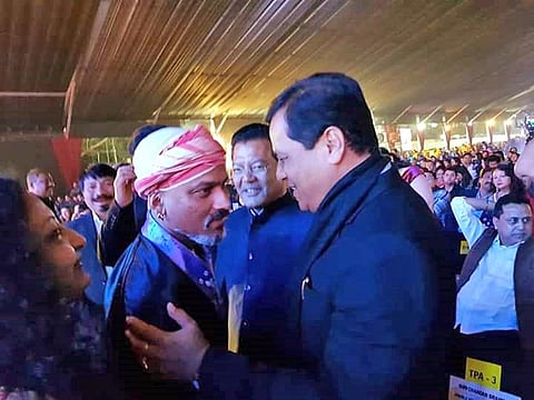 Singer Zubeen Garg with Assam CM Sarbananda Sonowal. (Photo|Special Arrangement)