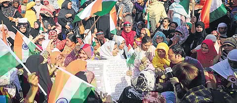 Women protesters from Shaheen Bagh moving towards Home Minister Amit Shah’s residence. (Photo | EPS)