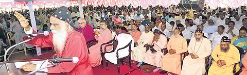 Joseph Mar Thoma Metropolitan delivering the valedictory message at the 125th Maramon Convention at Kozhenchery. (Photo | Shaji Vettipuram, EPS)