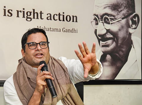 Political strategist Prashant Kishor addresses a press conference in Patna. (Photo | PTI)