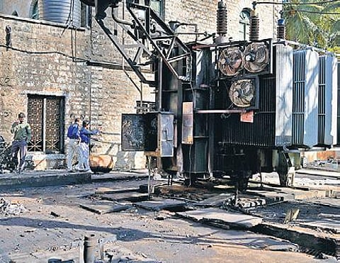 Two transformers caught a massive fire at BESCOM near Anand rao circle on Monday | Meghana Sastry