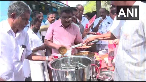 The distribution of beef curry and bread was initiated by KPCC general secretary Advocate K Praveen Kumar.