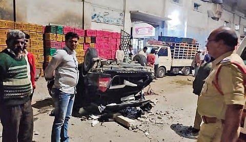 The car that fell off Bharat Nagar flyover