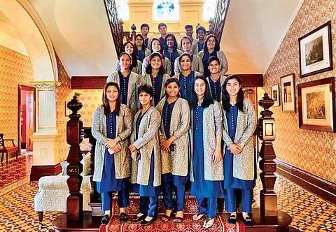 Harmanpreet Kaur (first left, second row from bottom) will lead India in the T20 World Cup beginning on Friday, where they face Australia in the opener on Friday | TWITTER