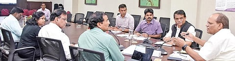 Chief Secretary Somesh Kumar speaks during a meeting on Pattana Pragathi at BRKR Bhavan in Hyderabad on Thursday