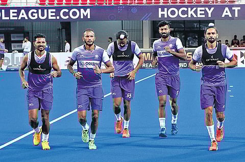 Indian players during a training session in Bhubaneswar on Thursday | irfana