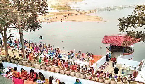 Devotees at Vedvyas in Rourkela on the occasion of Shivratri on Friday. (Photo | EPS)
