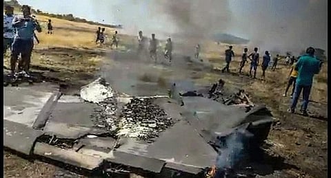 The crash site of the 'MiG-29K' at Goa. (Photo| Twitter/ @KamsinSallar01)