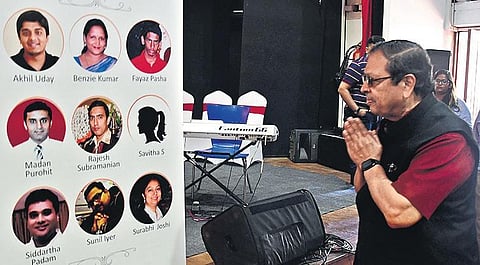 Former Lokayukta Justice N Santhosh Hegde pays tribute to the victims of the fire at Carlton Towers during an event on Saturday | Express