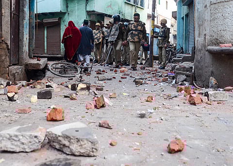A view of after Clashes broke out between anti-CAA protesters and police at Uparkot jama masjid Aligarh Sunday Feb. 23 2020. (Photo | PTI)