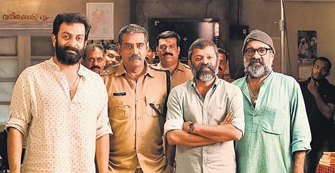 Sachy with the main cast of Ayyappanum Koshiyum