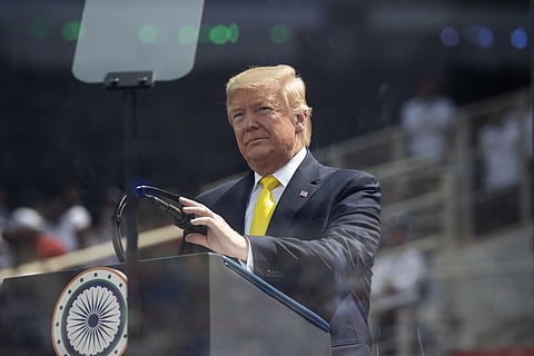 President Donald Trump speaks during a 'Namaste Trump,' event at Sardar Patel Gujarat Stadium, Monday, Feb. 24, 2020, in Ahmedabad, India. (Photo | AP)
