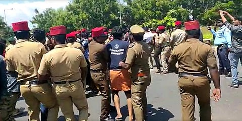 The students were on an indefinite sit-in protest under the leadership of the Pondicherry University Students Union. (Photo | Videograb)
