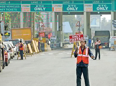 The FASTag counters at the Aroor-Kumbalam toll plaza | File Photo