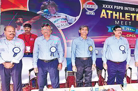SN Pandey (right), managing director of CPCL, inaugurated the PSPB athletics meet