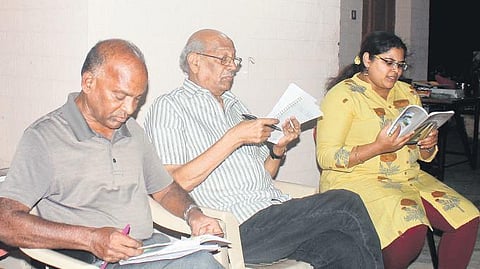 Author Dasari Amarendra during the book reading session | Sathya Keerthi