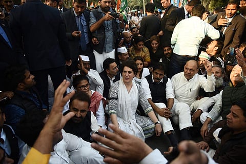 Congress leader Priyanka Gandhi and workers participating in 'peace march' towards Gandhi Smriti in New Delhi. (Photo| EPS/ Parveen Negi)