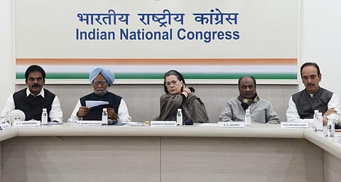 Congress President Sonia Gandhi, former Prime Minister Manmohan Singh along with others during CWC meeting (Photo| EPS/ Parveen Negi)