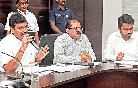 Minister Vellampalli Srinivasa Rao addressing media in Vijayawada on Wednesday | Express