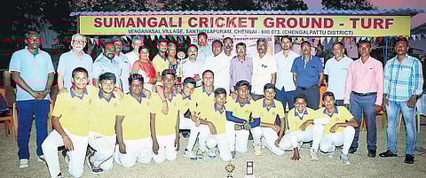Vels Vidyashram cricket team, winners of the inter-school under-17 tournament organised by Chengalpattu District Cricket Association
