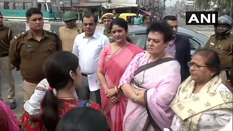 NCW chairperson Rekha Sharma along with two members, visits the Jaffrabad area. (Photo| ANI)