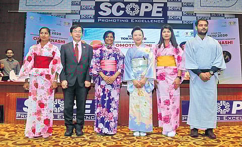 Indian officials & athletes wearing the traditional Kimono during a workshop held in New Delhi to help the Olympic contingent get familiar with Japanese culture.