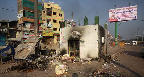 Burned Majar at Chand Bagh area during a protest over the Citizenship Amendment Act in north east Delhi on Tuesday Feb. 25 2020. (Photo | Shekhar Yadav, EPS)