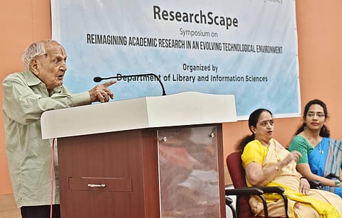 Parthasarathy Iyengar addressing the gathering. (Photo | P Jawahar, EPS)