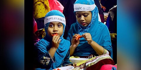 Children take part in a protest against CAA and NRC at Bilal Bagh in Bengaluru. (Photo | Pandarinath B, EPS)