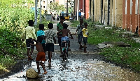 Children playing at Perumbakkam in Chennai. (Photo | Ashwin Prasath/EPS)