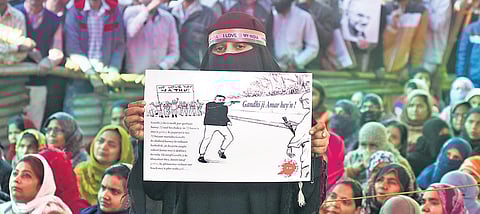 Protesters demonstrate against the Citizenship Amendment Act and National Register of Citizens at Shaheen Bagh. (Photo| EPS/Parveen Negi)