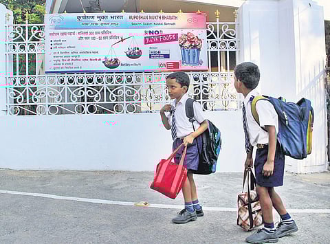 Banner boards designed by the National Institute of Nutrition (NIN) detailing healthy food habits, foods rich essential fats and other dietary suggestions have been displayed on the NIN building’s perimeter walls in Hyderabad | S Senbagapandiyan