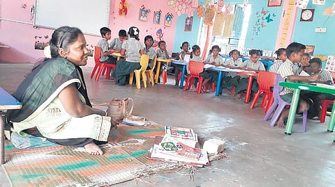 Hemkumari along with her class IV students at Pennadam Government Middle School | Express