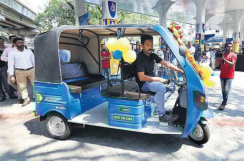An autorickshaw driven during the launch of ‘e-Drive’, an electric vehicle mobility model, brought out by BPCL | Arun Angela