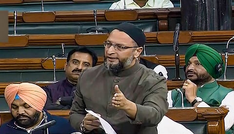 AIMIM president Asaduddin Owaisi speaks in the Lok Sabha during the Budget Session of Parliament. (photo| LSTV screengrab)