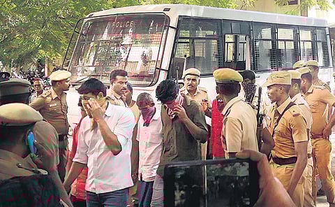 The accused men being brought to the court on Monday. (Photo | EPS)