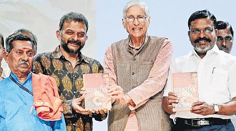 TM Krishna (left) at the launch of his book in Chennai Hari Nivas B