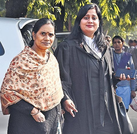 Nirbhaya rape and murder case victim’s mother (L) outside the SC | express
