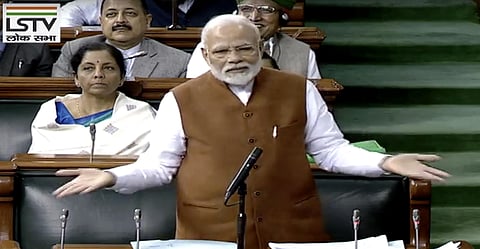 PM Narendra Modi in Lok Sabha on Thursday. (Photo| ANI)