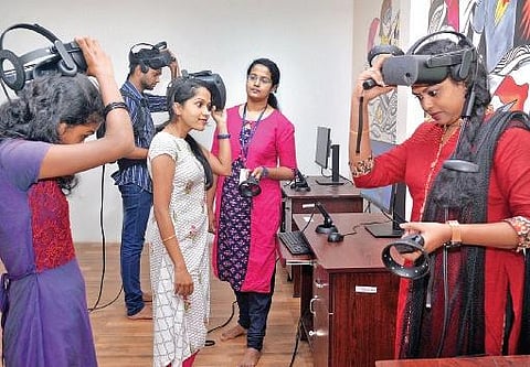 Visitors experience virtual reality at the VR lab located at the Keltron headquarters Vincent Pulickal