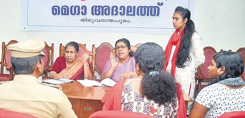 Kerala State Women’s Commission chairperson M C Josephine attending the adalat held at PWD rest house in Thiruvananthapuram on Thursday | Express