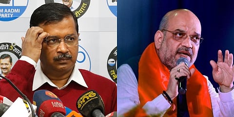 Delhi CM Arvind Kejriwal (L) and Union Home Minister Amit Shah (Photo | AP and PTI)