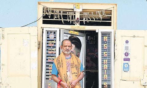 Adhinarayana outside his barber shop in Rajajinagar, Bengaluru |Shriram BN
