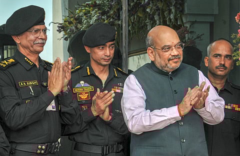 Union Home Minister Amit Shah and NSG DG Anup Kumar Singh (Left) during the inauguration of a new building of the National Security Guards at Rajarhut on the outskirts of Kolkata Sunday. (Photo | PTI)