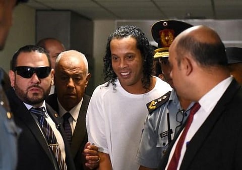 Ronaldinho arrives at Asuncion's Justice Palace to testify about his irregular entry to the country on March 6, 2020. (Photo | AFP)