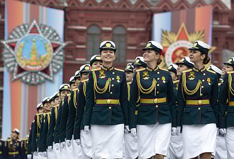 Russian cadets march march during the Victory Day military parade. (Photo | AP)