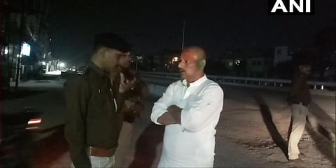 Police at the murder site of Kanhaiya Kaushik. (Photo| ANI)